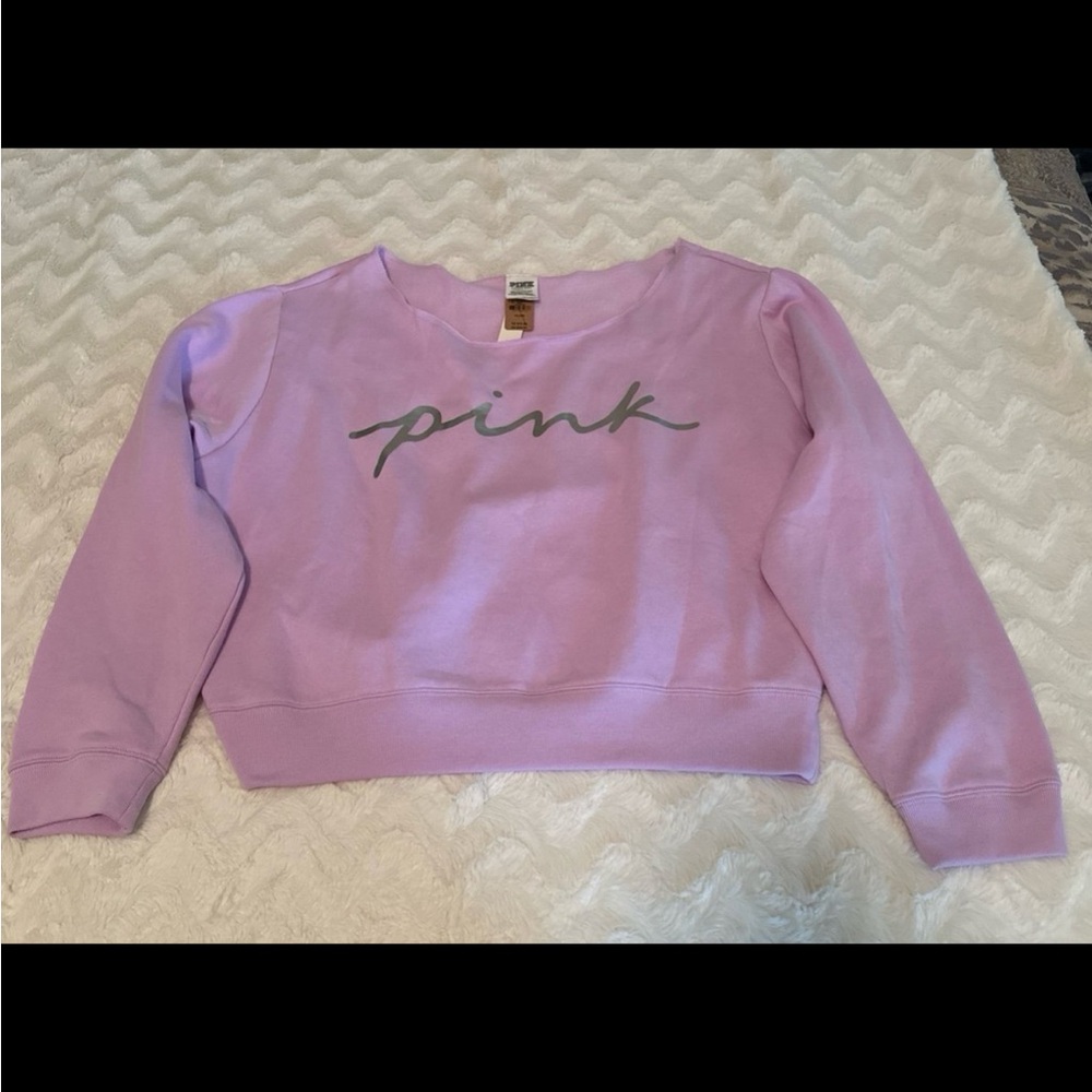 Victoria’s Secret Lavender Open Neck Crew Off The Shoulder Sweatshirt Size XL